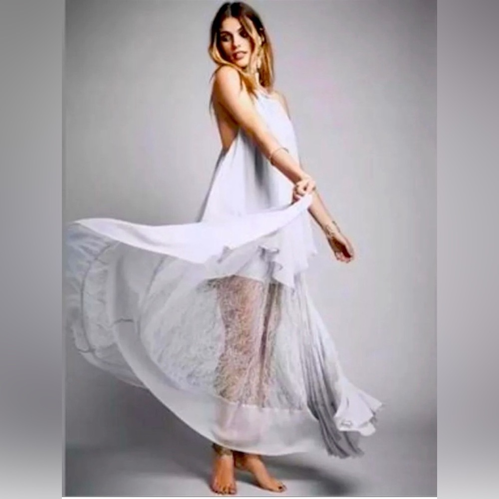 Free People Pretty Lark Layered Lace Maxi
Dress M Ice Blue Chiffon Festival NWT